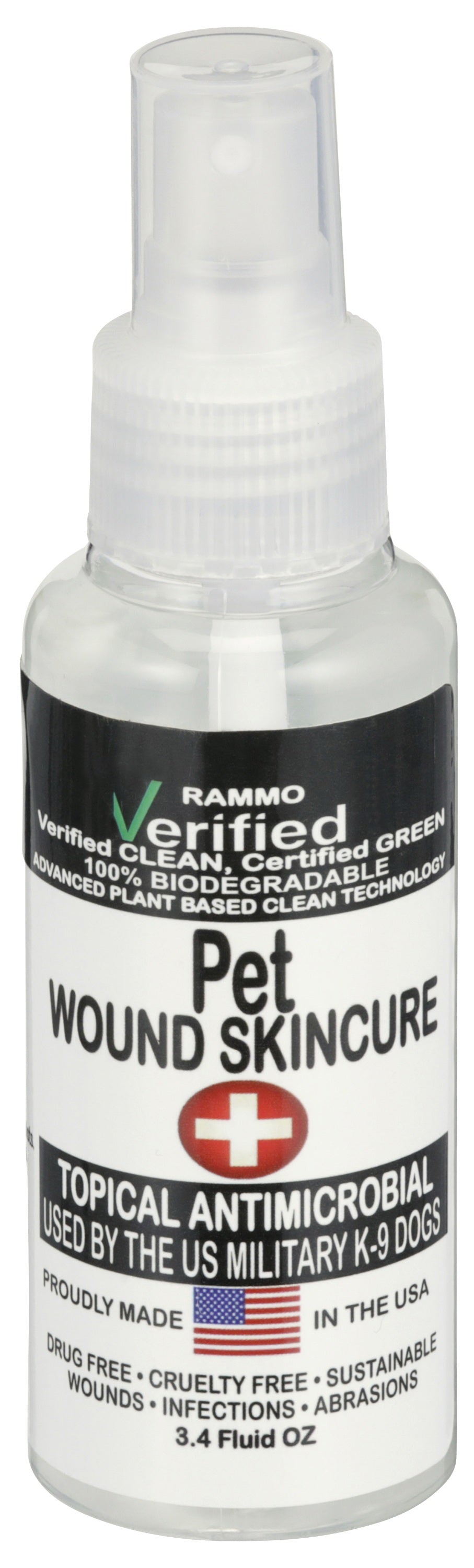 RAMMO Wound and Skin Care spray bottle, full height viewRAMMO Verified Wound and Skin Care spray, 3.4 fl oz bottle