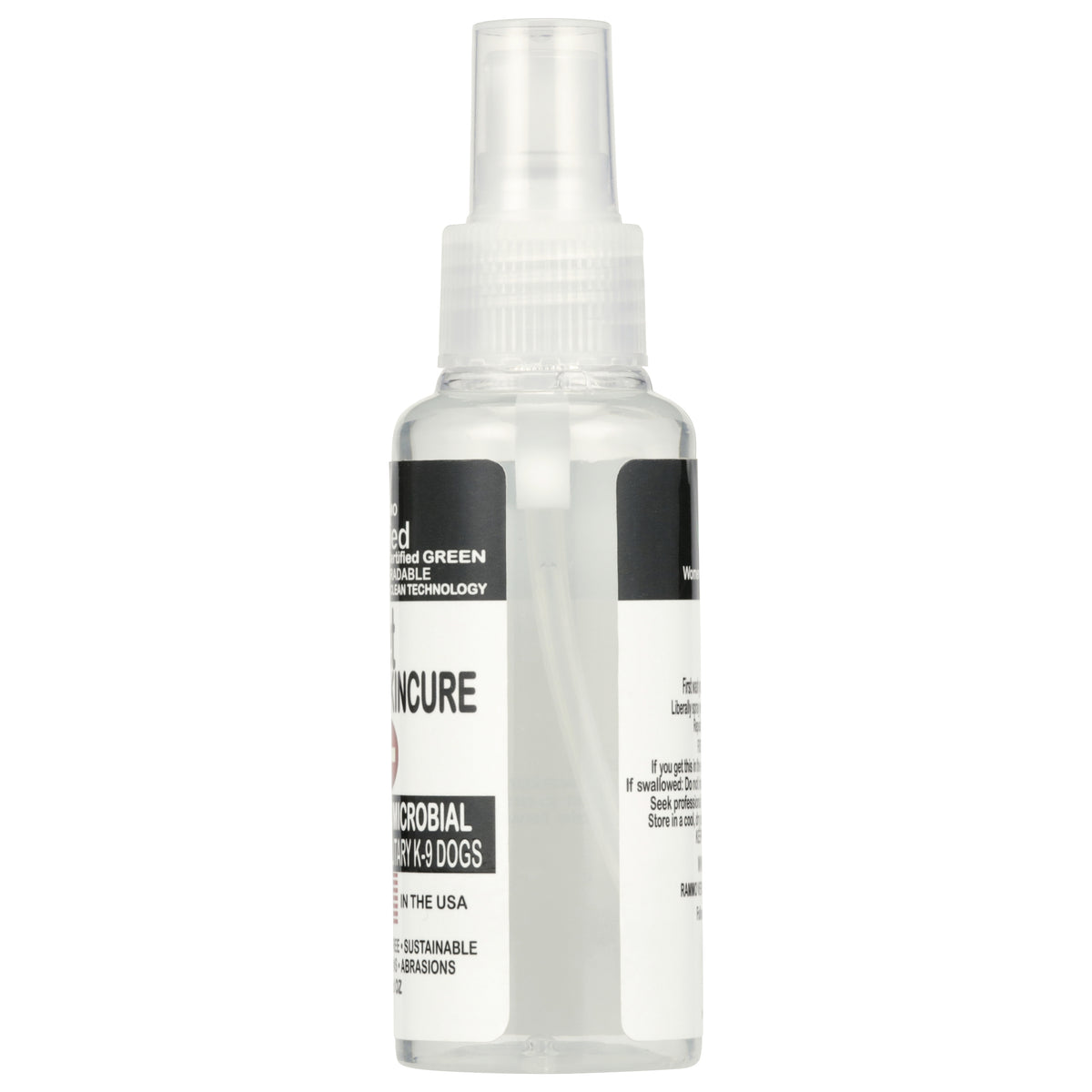 Angled side view of the RAMMO Wound and Skin Care spray bottle