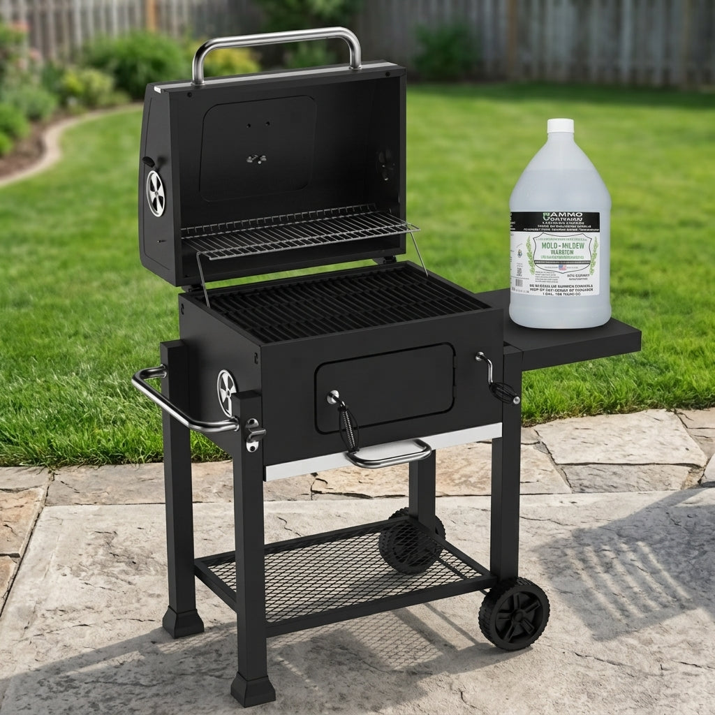 Cleaning an outdoor grill with RAMMO Mold and Mildew WarriorCleaning an outdoor patio chair with RAMMO Mold and Mildew Warrior
